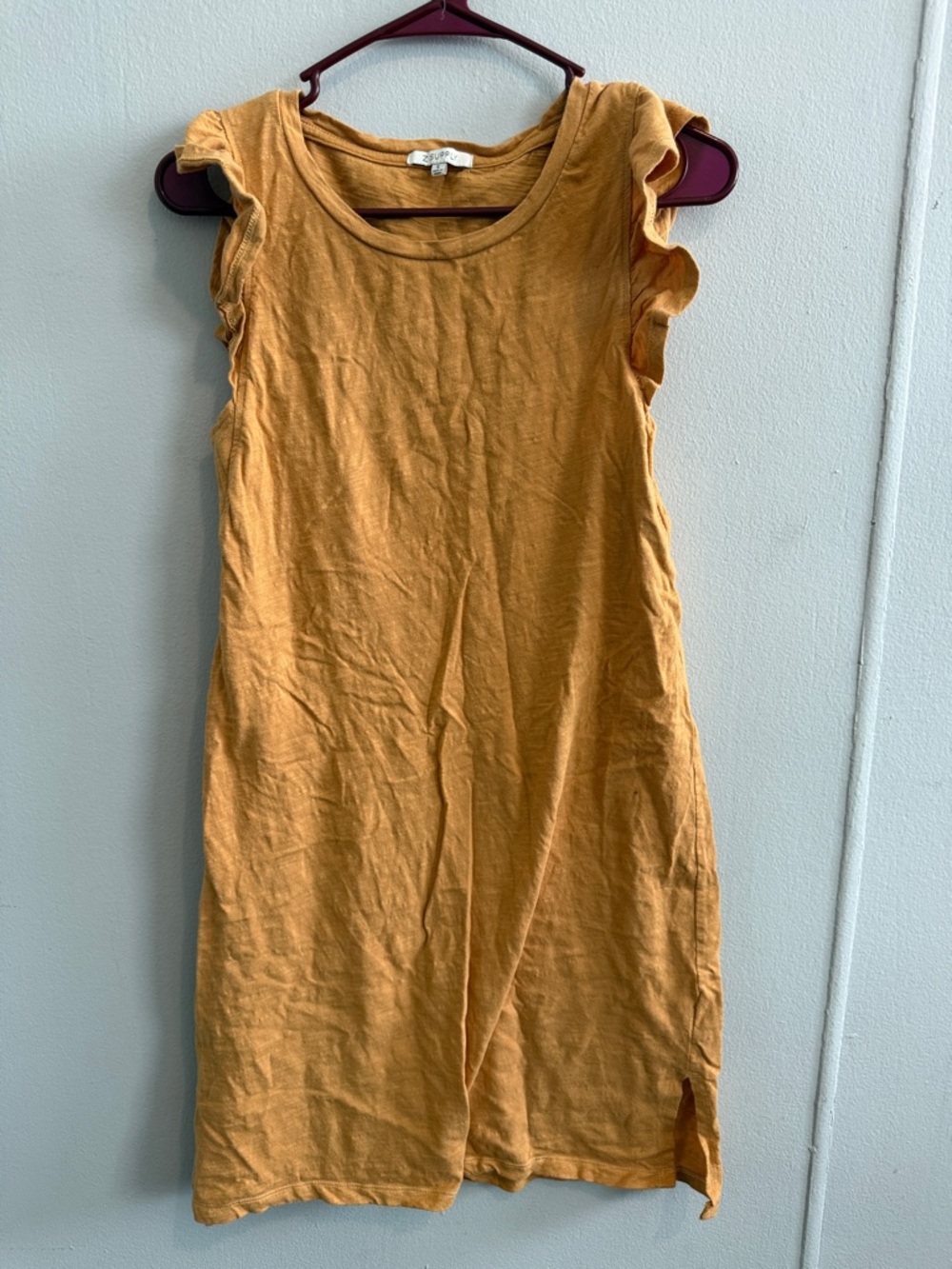 Z Supply Mustard Yellow Midi Dress with Ruffle Sleeves